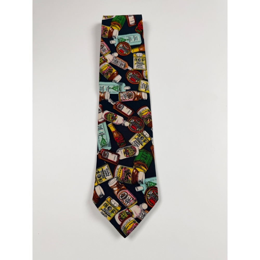 Vintage JR Watkins Tie Mens Navy Apothecary Spice Bottles 100% Silk Novelty